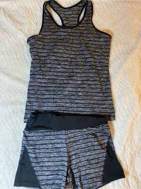 Women’s Blue Striped Racerback Pajama Tank & Shorts Set